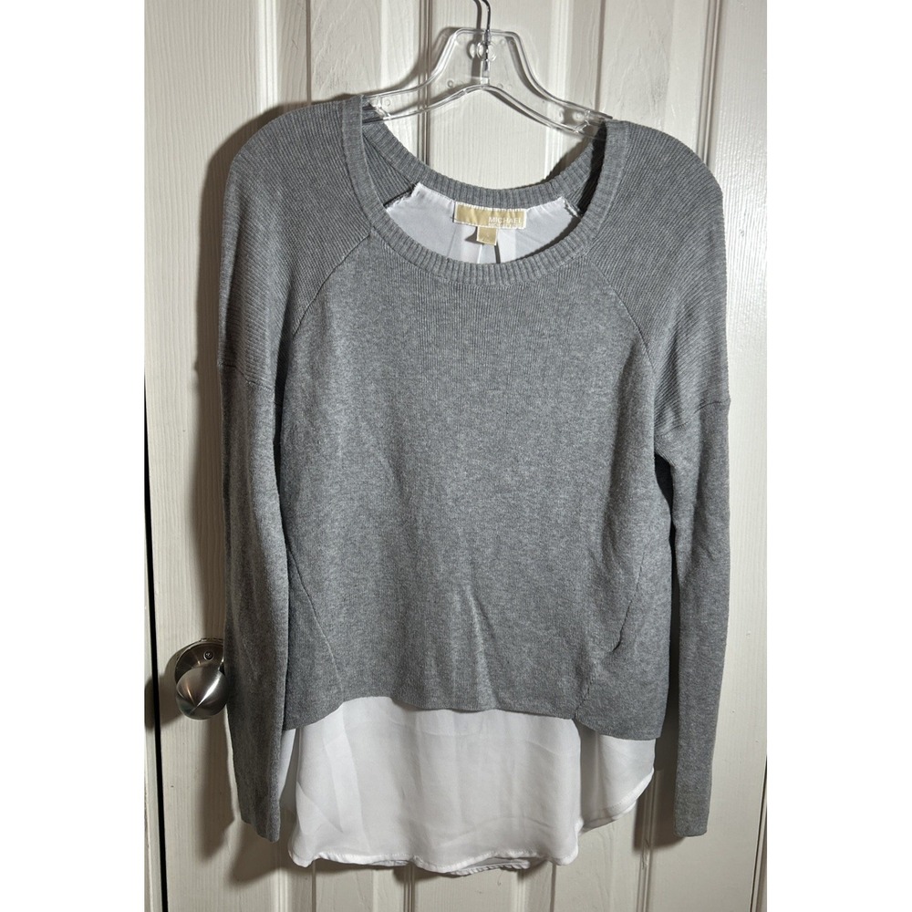 Michael Kors "Layered" Gray/White Sweater Size S Long Sleeve Pullover